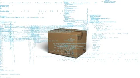 Animation of computer language and cardboard box over white background Stock Footage 328145891