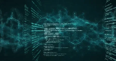 Animation of computer language and circles around dna helix over black Stock Footage 328507505