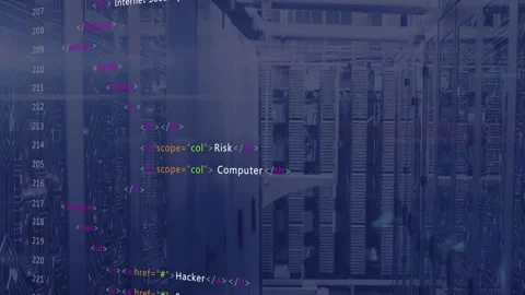 Animation of computer language and circuit board pattern over data server system Stock Footage 250314432