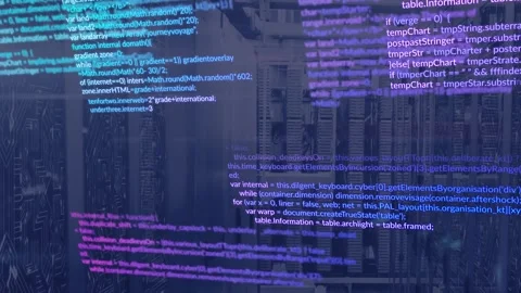 Animation of computer language and circuit board pattern over data server Video stock 250314453