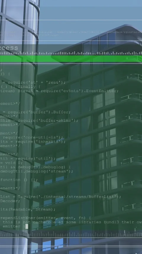Animation of computer language and computer interface over modern buildings Stock Footage 344803360