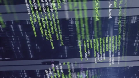 Animation of computer language and connected arrow over data server systems in Video stock 312717274