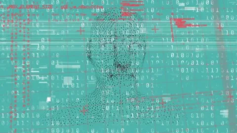Animation of computer language and glitched binary codes against blue background Stock Footage 257103442