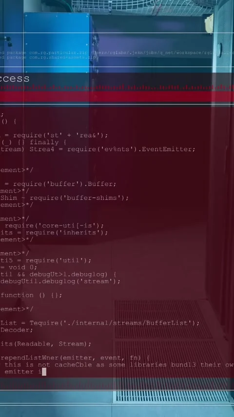 Animation of computer language and interface over server room Stock Footage 343996678