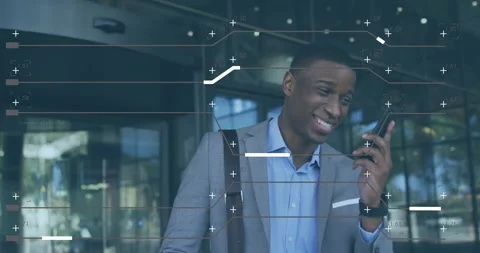 Animation of computer language and lines over african american businessman Stock Footage 328255371