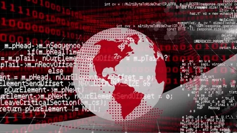 Animation of computer language and map over globe against binary codes on black Stock Footage 233650120