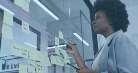 Animation of computer language, binary codes over african american woman Stock Footage 236727270