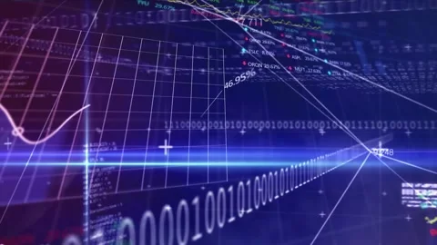 Animation of computer language, binary codes, graphs, stock market data on 動画素材 249071291