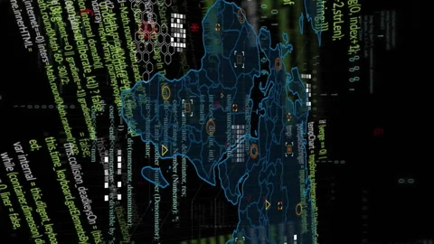 Animation of computer language, binary codes and map over black background Stock Footage 313295411