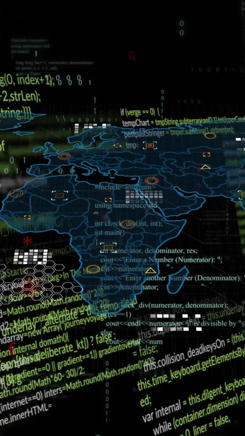 Animation of computer language, binary codes and map over black background Stock Footage 323577813