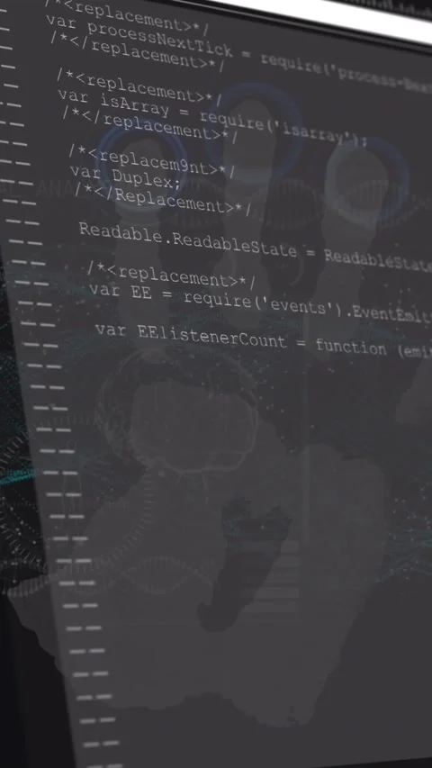 Animation of computer language, digital palm and connected dots forming dna Stock Footage 321039581