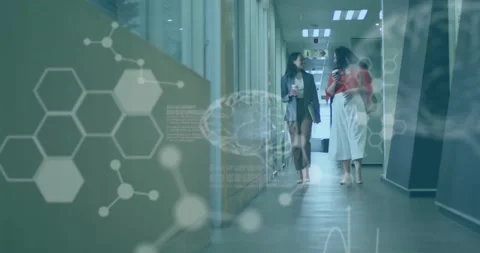 Animation of computer language, diverse coworkers with coffee cup discussing Stock Footage 255169013