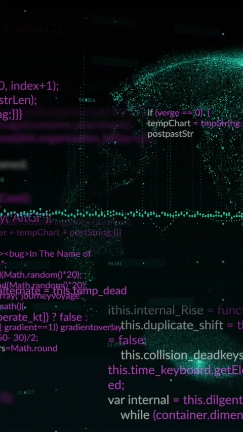 Animation of computer language, graphs, globe and changing numbers over black Stock Footage 344557821