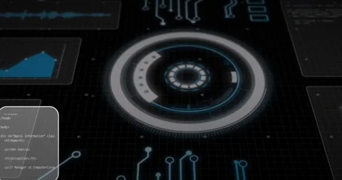 Animation of computer language, graphs, loading circles and globe over black Stock Footage 250591793