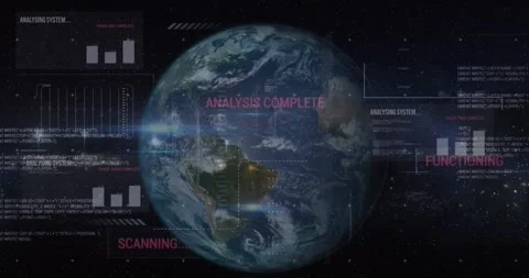 Animation of computer language, graphs, texts and lens flare against rotating Stock Footage 327063424