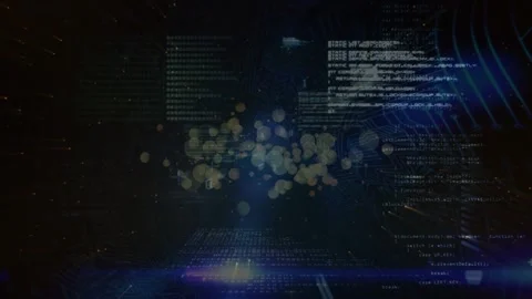 Animation of computer language moving in loop and lens flare over abstract Stock Footage 329427491