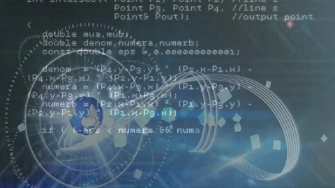 Animation of computer language over circles and wave pattern against abstract Stock Footage 242024859