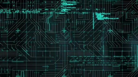 Animation of computer language over circuit board pattern against black Stock Footage 235878812
