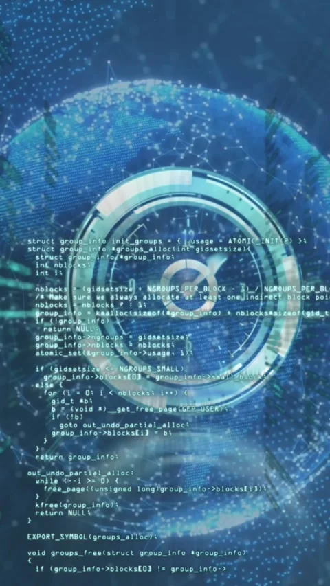 Animation of computer language over digital clock against connected dots forming Stock Footage 341976777