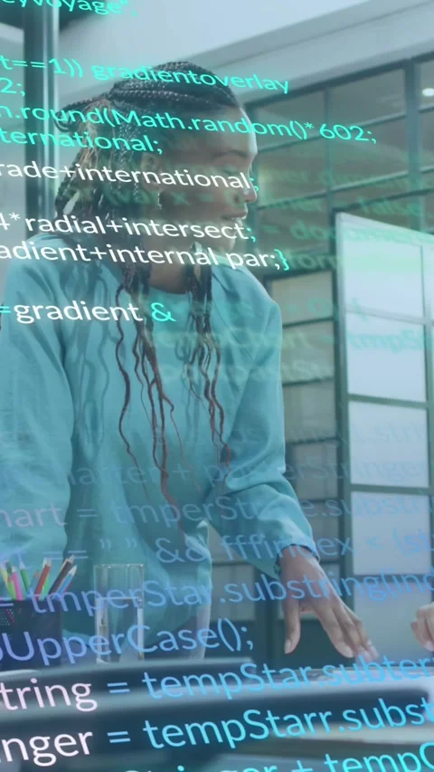 Animation of computer language over diverse female architects discussing on Stock Footage 342811446