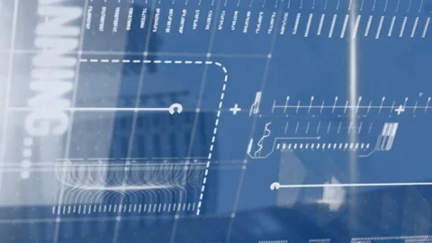 Animation of computer language over loading bars, map, graph, texts over low Stock Footage 312533887