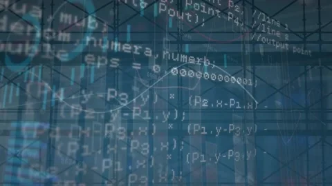 Animation of computer language over multiple graphs and loading circles against Stock Footage 246530555