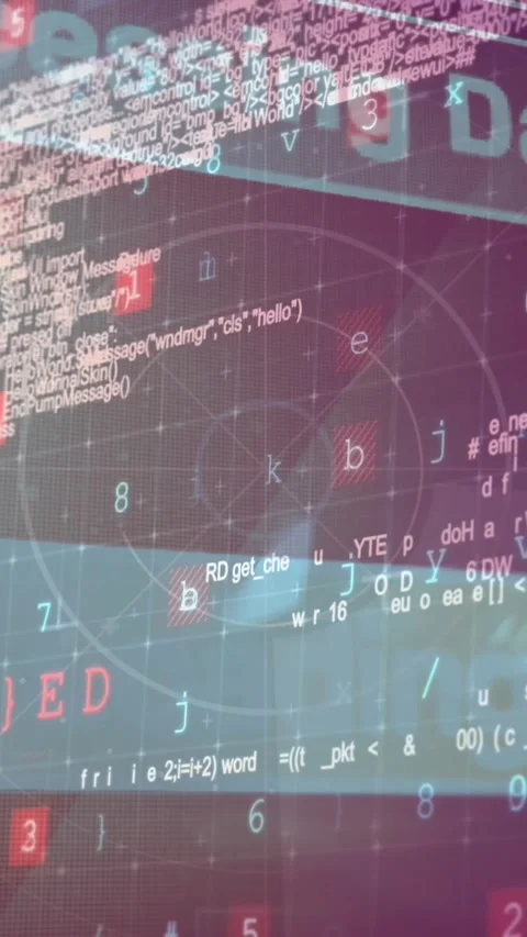 Animation of computer language over multiple texts, symbol, letters, numbers Stock Footage 321381919