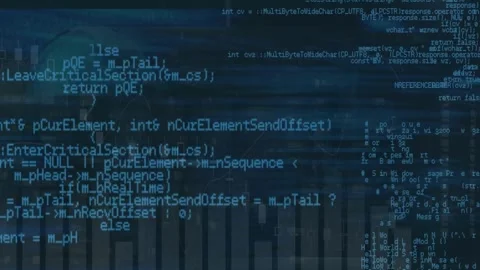 Animation of computer language over multiple graphs against black background Stock Footage 327200561