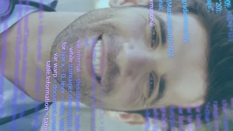 Animation of computer language over smiling caucasian doctor with stethoscope Stock Footage 312874429
