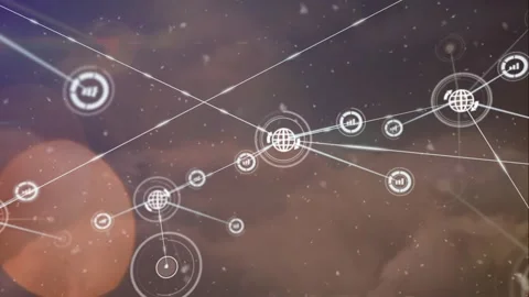 Animation of computer network and bar graph icons connecting with lines over Stock Footage 326188258
