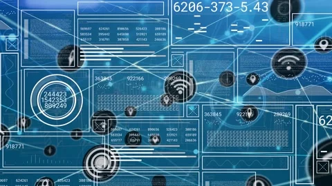 Animation of computer network and gps icons connecting with lines against Stock Footage 328588036