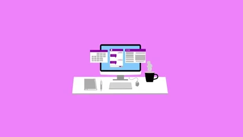 Animation of a computer screen with open applications on a desk Stock Footage 318100821