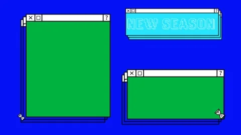 Animation of computer screen windows and new season text on blue background Stock Footage 325565760