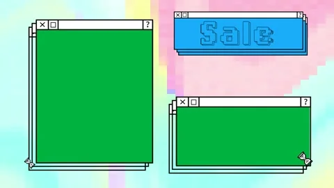 Animation of computer screen windows and sale text on colorful background Stock Footage 325645482