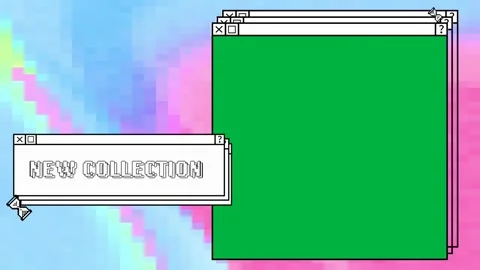 Animation of computer screen windows and new collection text on colorful Stock Footage 347308869