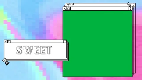 Animation of computer screen windows and sweet text on colorful background Stock Footage 347308891