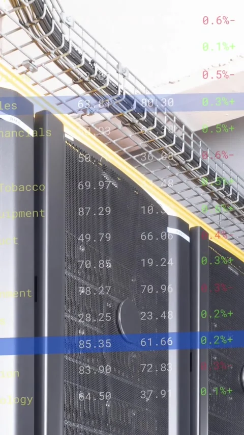 Animation of computer servers and financial data processing Stock Footage 342643238