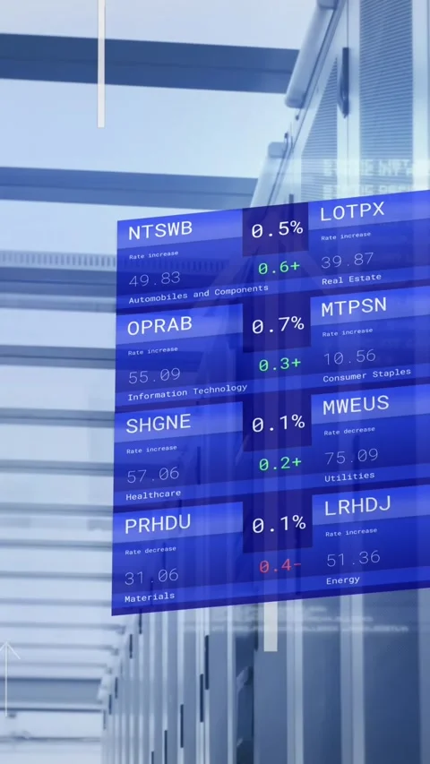 Animation of computer servers, arrows and financial data processing Stock Footage 342643223