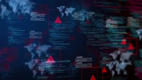 Animation of computer windows folder source code and text alert sign warning Stock Footage 157731703