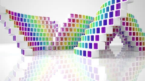 Animation conceptual modern building made of colored glass cubes Stock Footage 24833837
