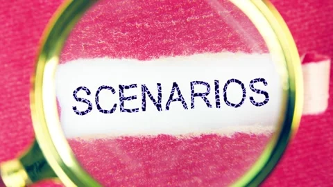 Animation of the conceptual text SCENARIOS under the torn paper through a Stock Footage 317801954