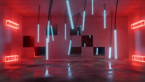Animation of concrete empty room background with moving led panels Stock Footage 145948687