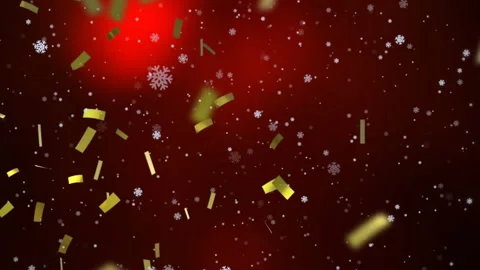 Animation of confetti and snow falling over red background Video stock 312581534