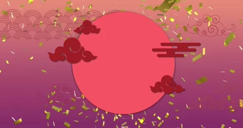 Animation of confetti, chinese pattern and decoration on purple background Stock Footage 328232653