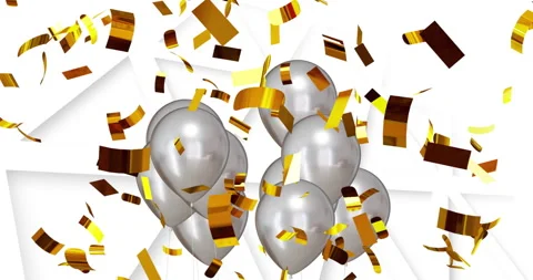 Animation of confetti falling over silver balloons Stock Footage 309434255