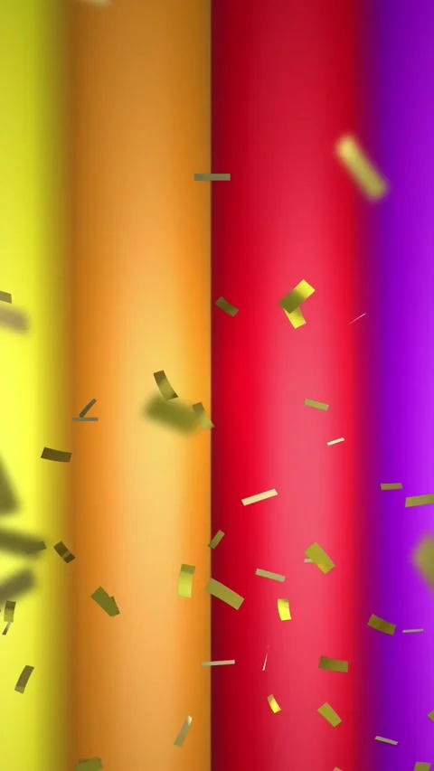 Animation of confetti over rainbow stripes and colours moving on seamless loop Stock Footage 342609137
