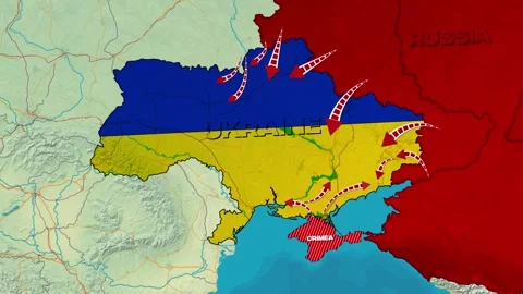 Animation conflict Map of Russia attacking Ukraine Video stock 309441583