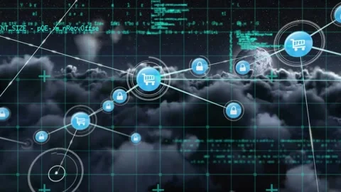 Animation of connected dots and computer language over aerial view of dense Video stock 257102009