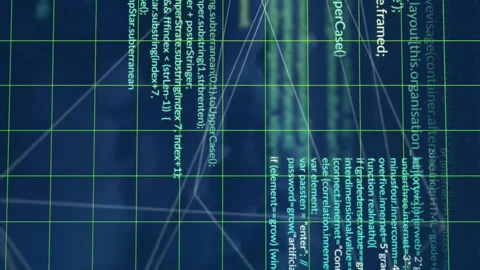 Animation of connected dots and computer language with grid pattern over Stock Footage 314120790