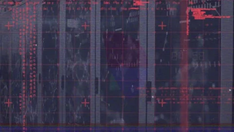 Animation of connected dots and computer language over grid pattern against Stock Footage 327592652